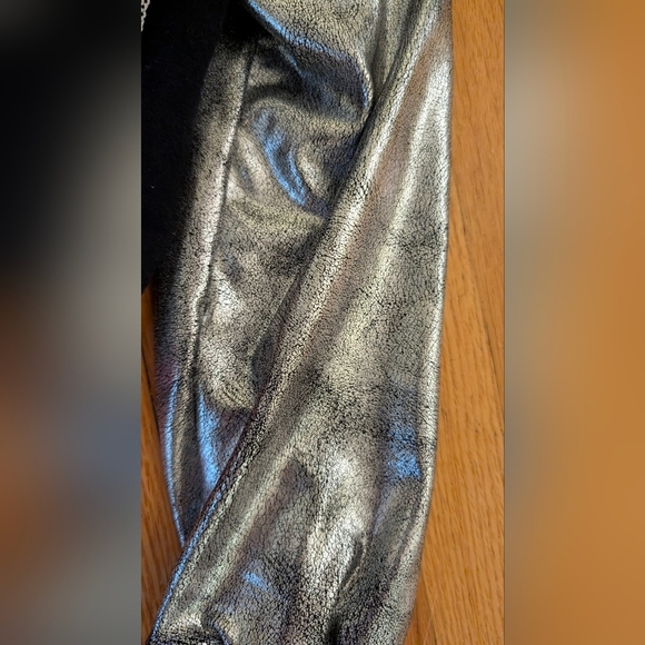 Black and Silver Varsity Jacket with Striped Ribbed Collar - Picture 2 of 6